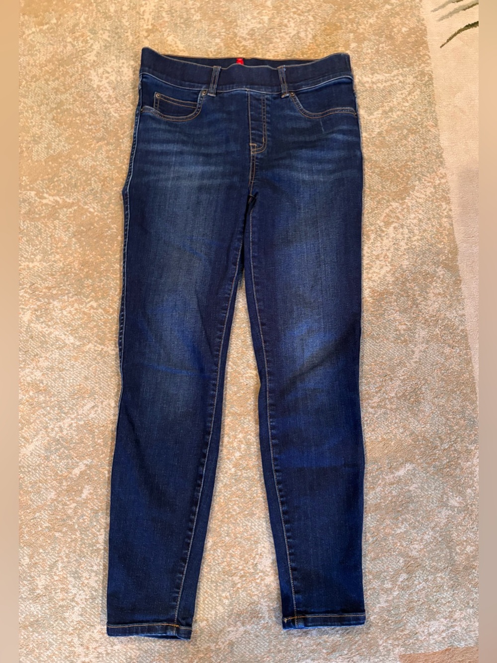 SPANX Petite Dark Wash Skinny Jeans Pull On Stretch Denim P